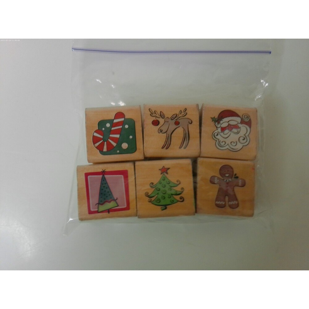 Lot Of 6 Wood Stamps Christmas